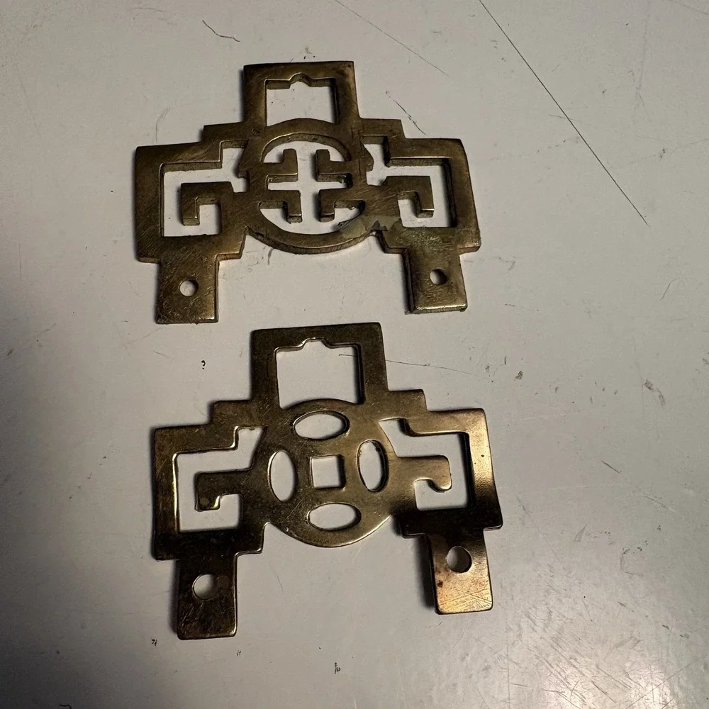 Two Vintage Asian Brass Picture Hangers Chinoiserie Hardware Made in Hong Kong